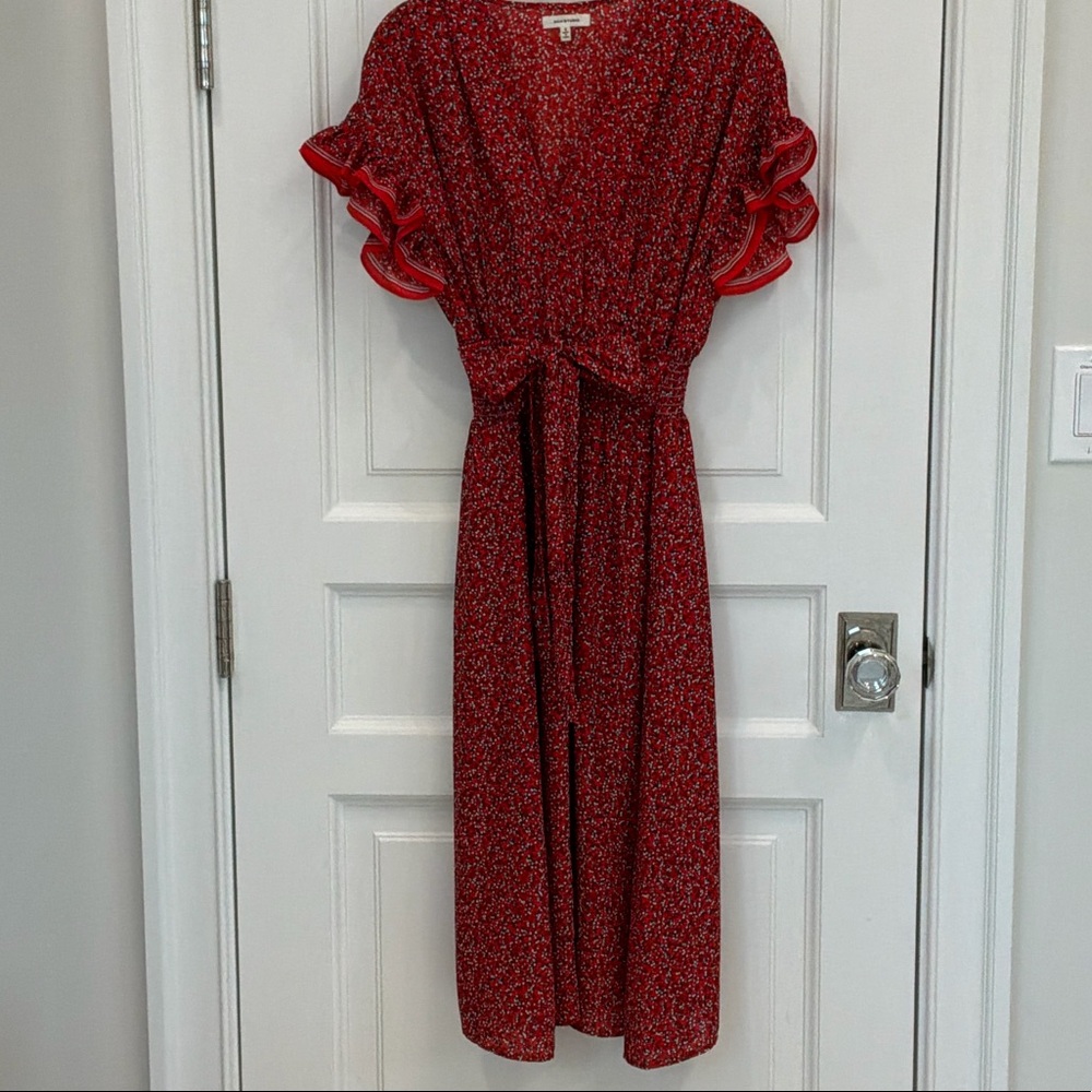 Max Studio Red Floral Print Dress with White & Light Blue Accents